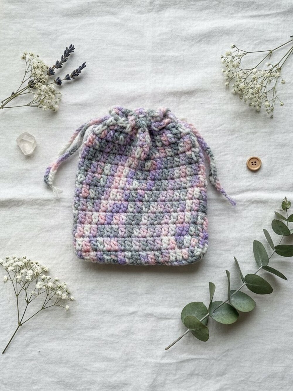Lavender Haze Drawstring Pouch | Handmade Crochet Gift Bag